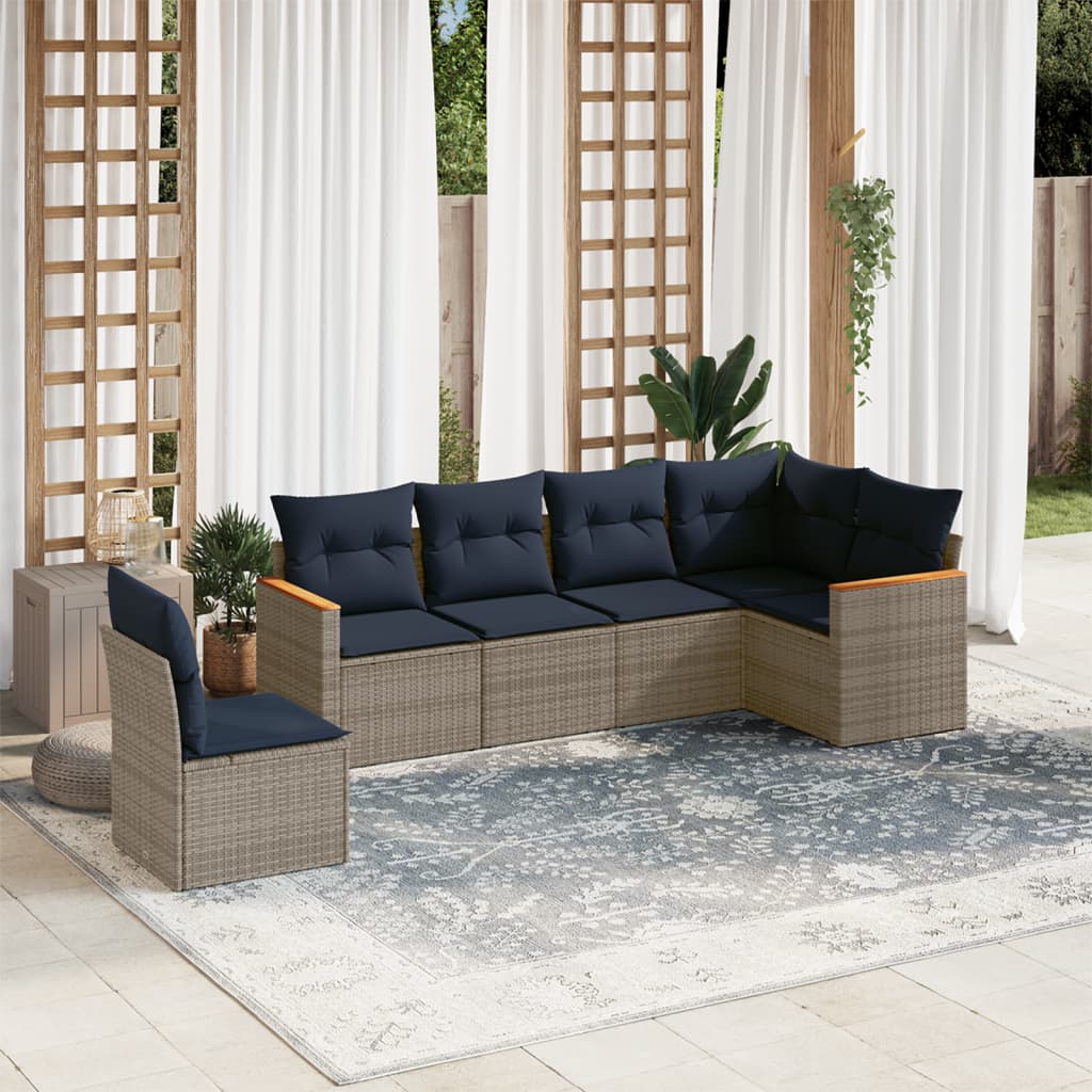 Conjunto de sofá de jardim com 6 peças e almofadas em rattan sintético cinza