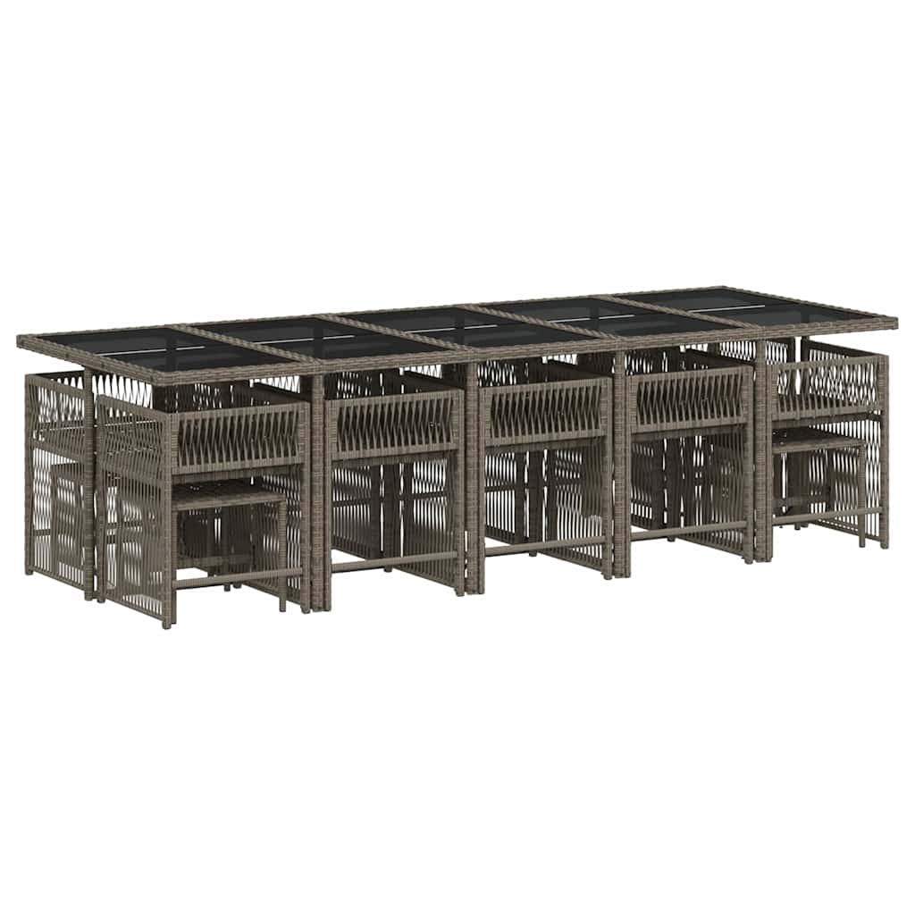 15 Pcs conjunto jantar p/ jardim c/ almofadões vime PE cinzento