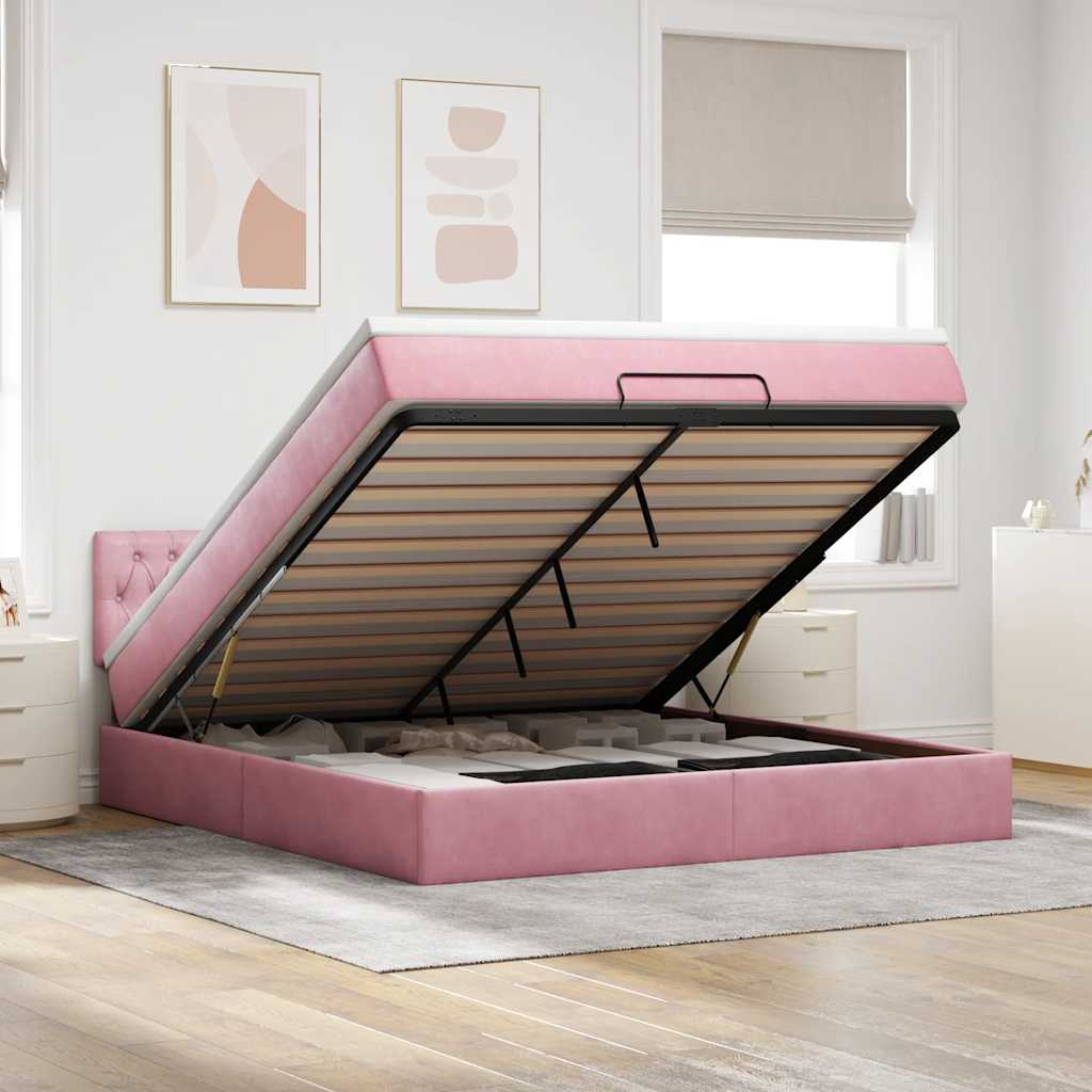 Estrutura de cama otomana com colchão 180x200 cm veludo rosa