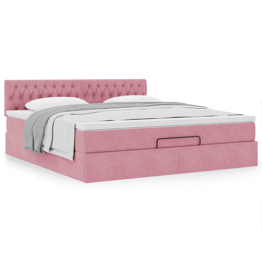 Estrutura de cama otomana com colchão 180x200 cm veludo rosa