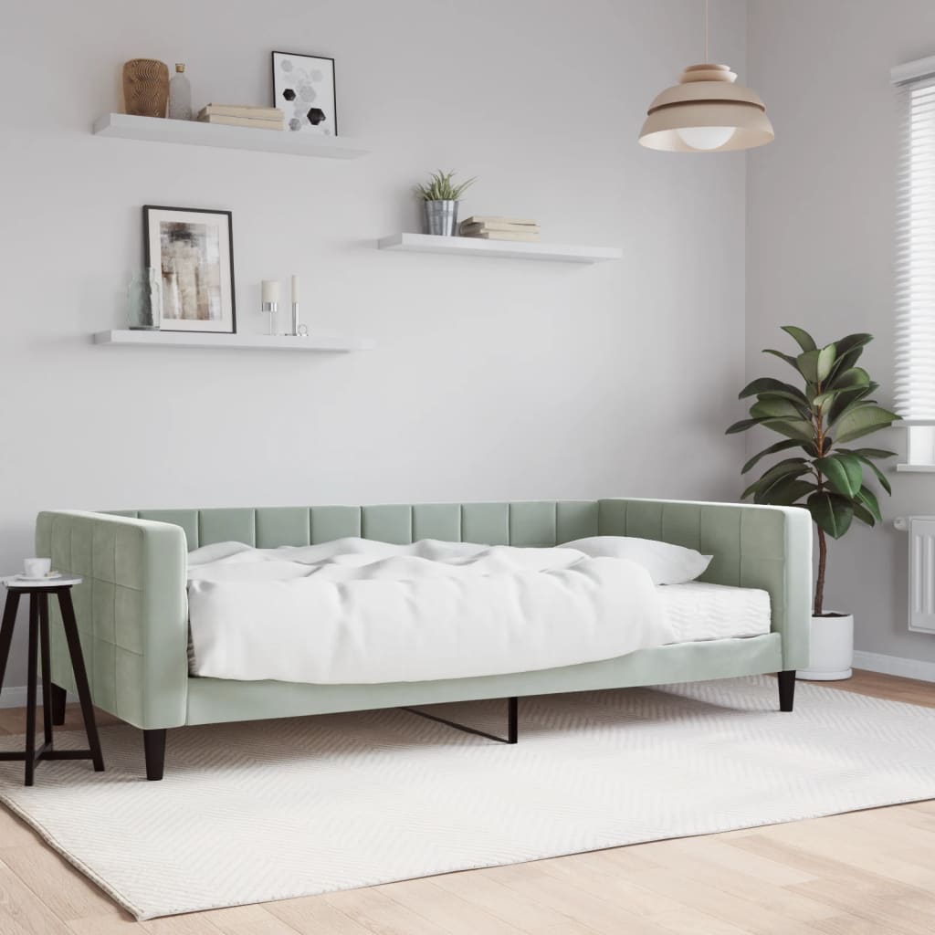 Sofá-cama com colchão 100x200 cm veludo cinzento-claro