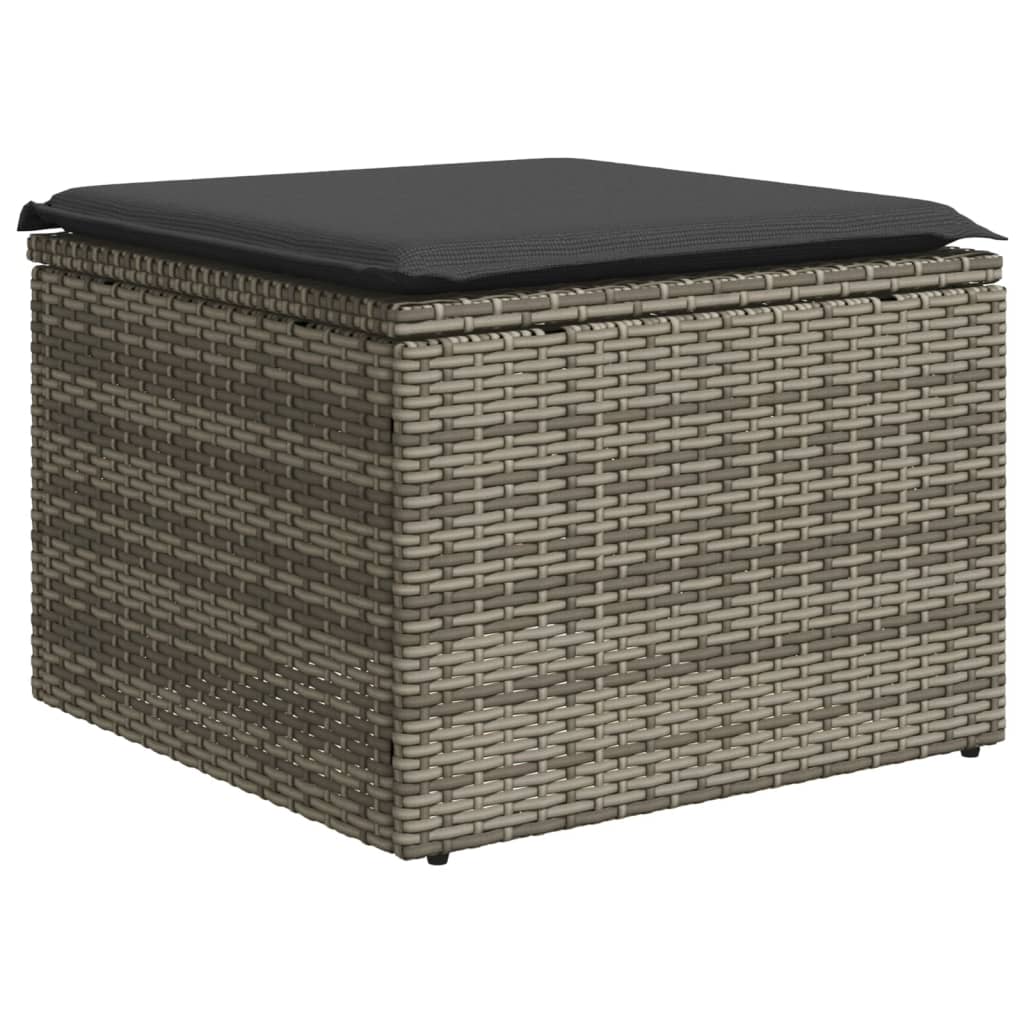 7 Pcs conjunto sofás p/ jardim c/ almofadões vime PE cinzento