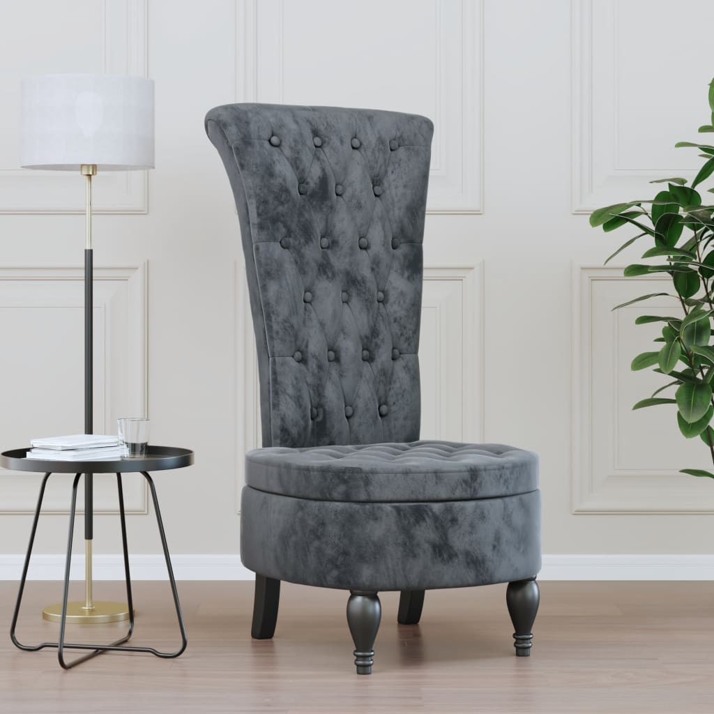 Cadeirão c/ encosto alto veludo cinzento-escuro design botões