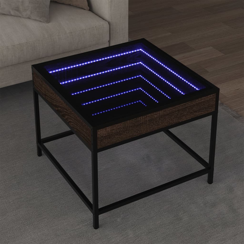 Mesa de centro luzes LED infinity 50x50x41 cm carvalho castanho