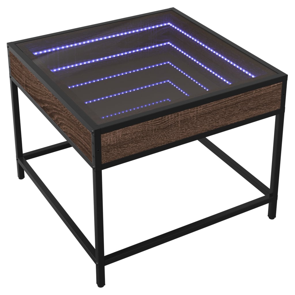 Mesa de centro luzes LED infinity 50x50x41 cm carvalho castanho