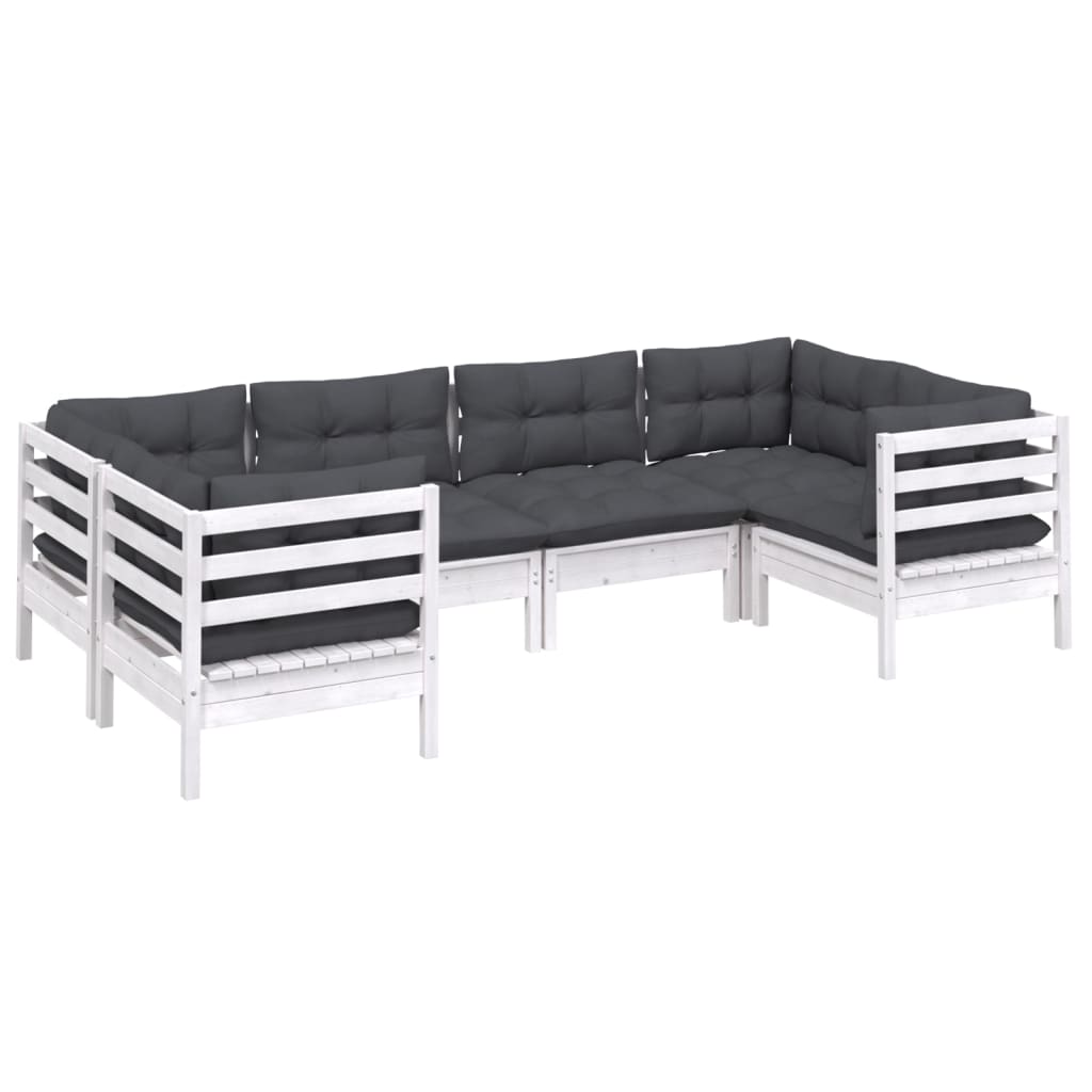 6 Pcs conjunto lounge de jardim c/ almofadões pinho branco