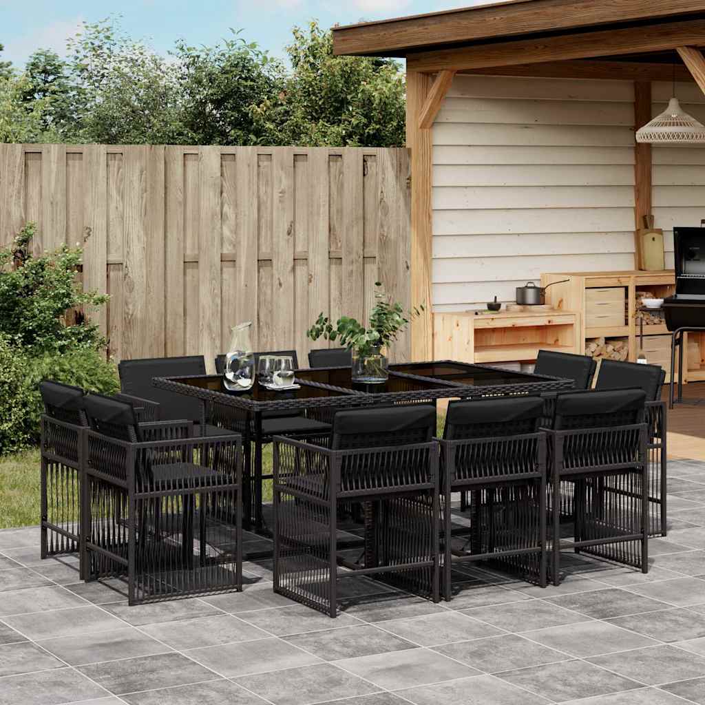 11 Pcs conjunto de jantar p/ jardim c/ almofadões vime PE preto
