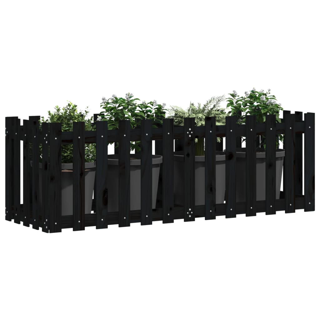 Canteiro elevado c/ design cerca 150x50x50cm pinho maciço preto