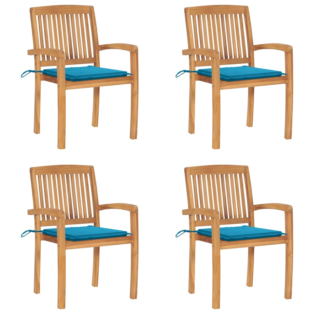 Cadeiras de jardim empiháveis c/ almofadões 4 pcs teca maciça