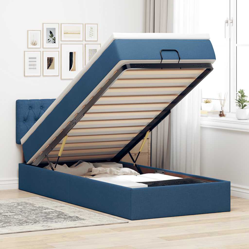 Cama otomana com colchão 100x200 cm tecido azul