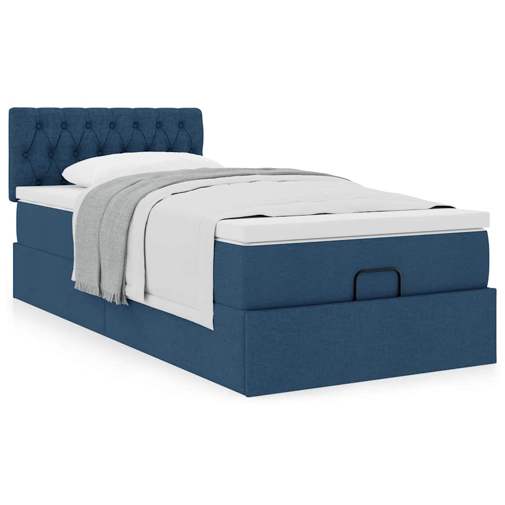 Cama otomana com colchão 100x200 cm tecido azul
