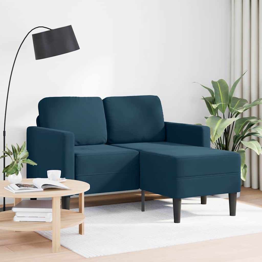 Sofá 2 lugares com chaise em l 125 cm veludo azul