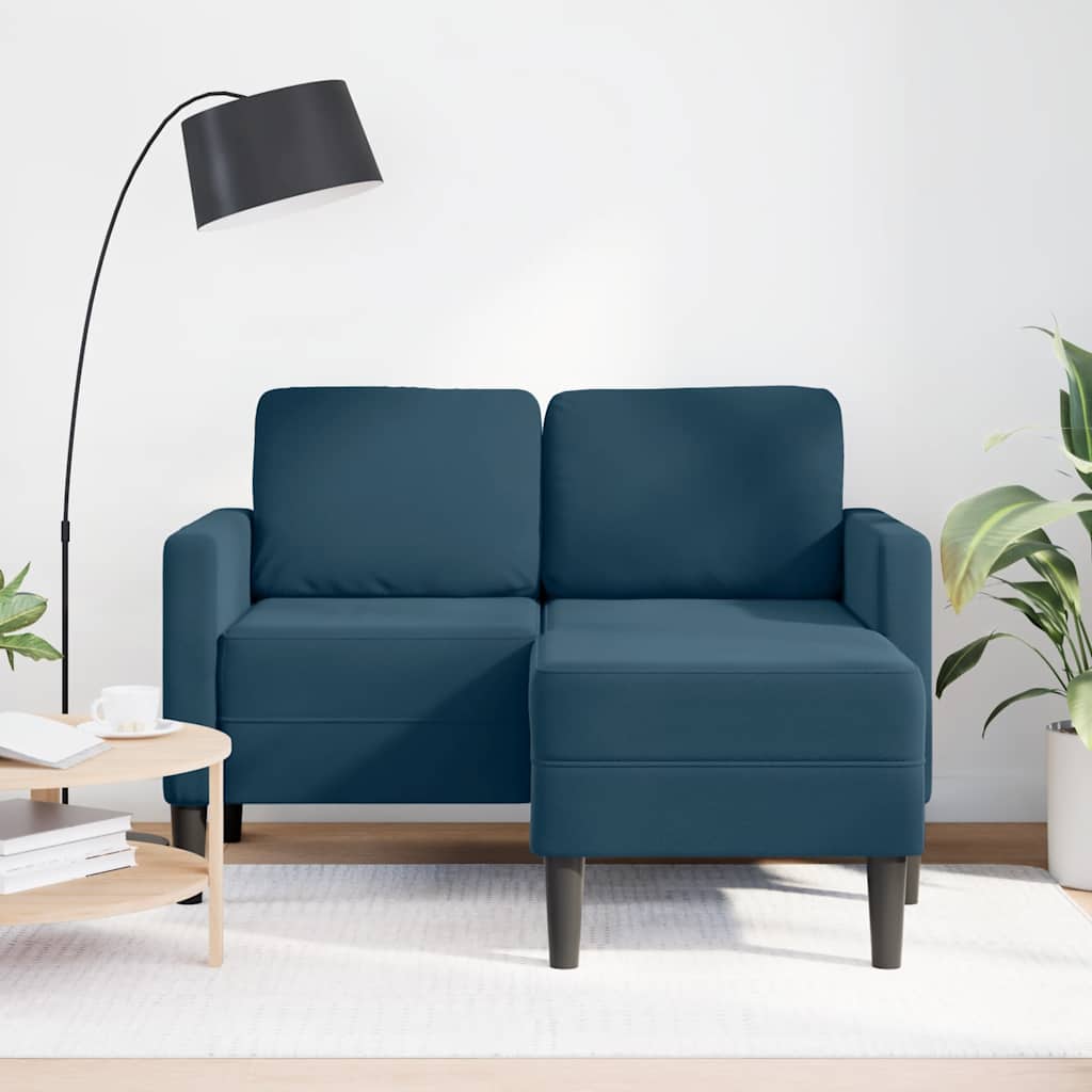 Sofá 2 lugares com chaise em l 125 cm veludo azul