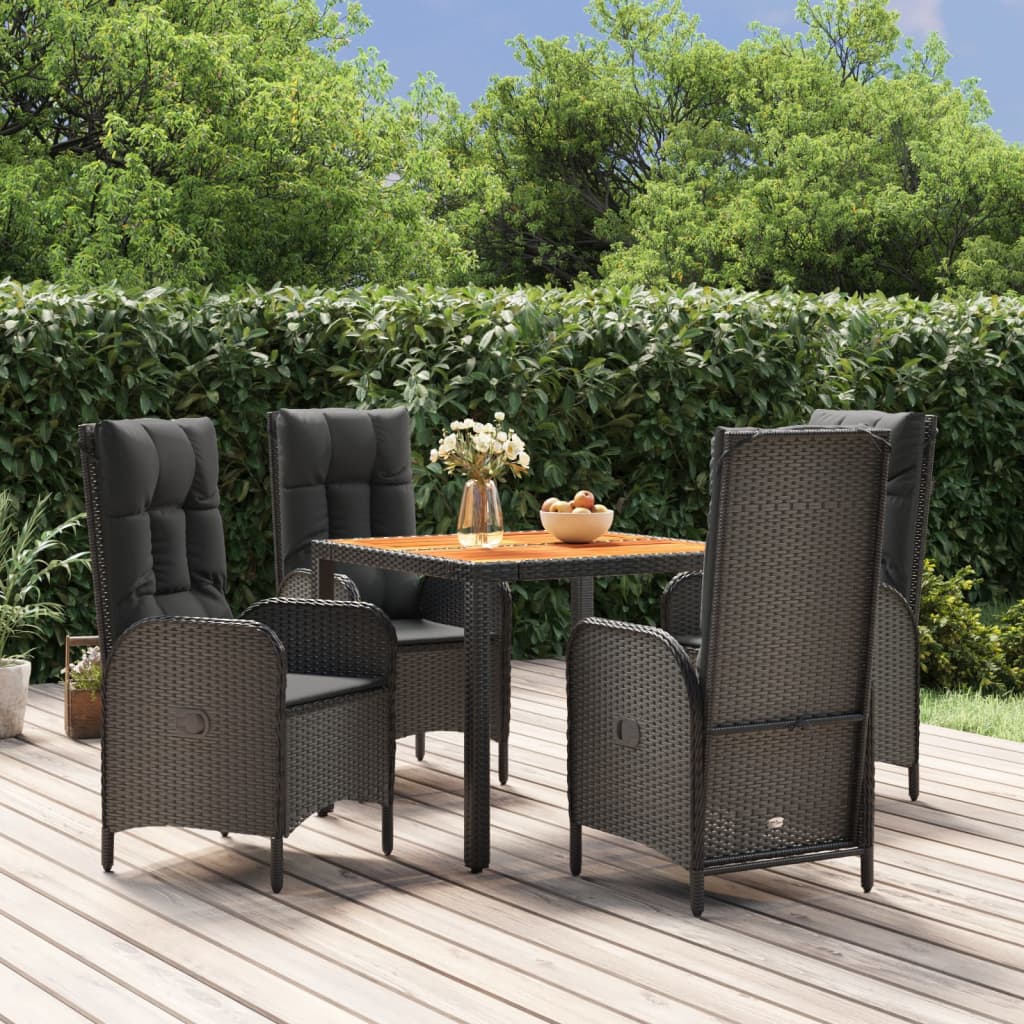 5 Pcs conjunto de jantar p/ jardim c/ almofadões vime PE preto