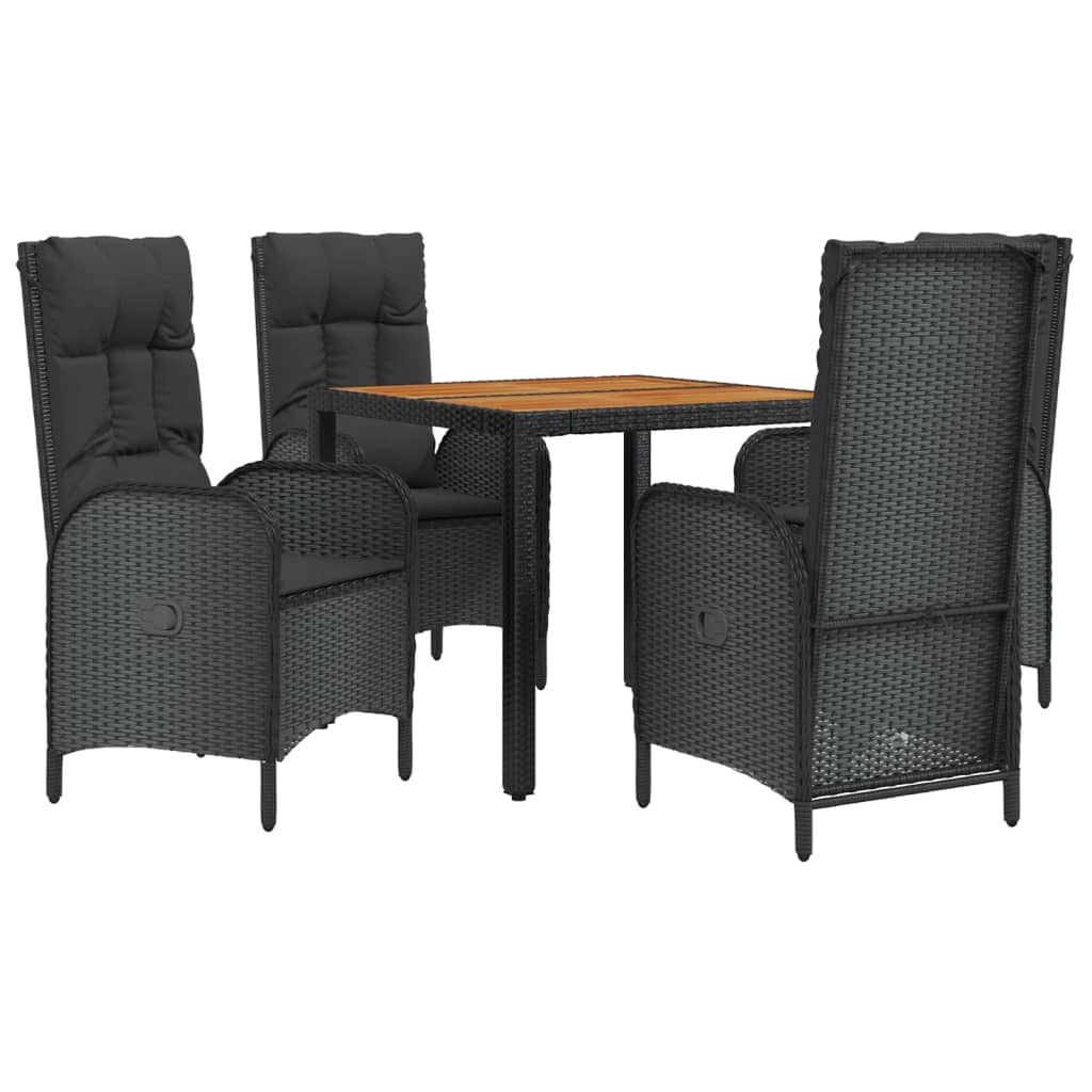 5 Pcs conjunto de jantar p/ jardim c/ almofadões vime PE preto