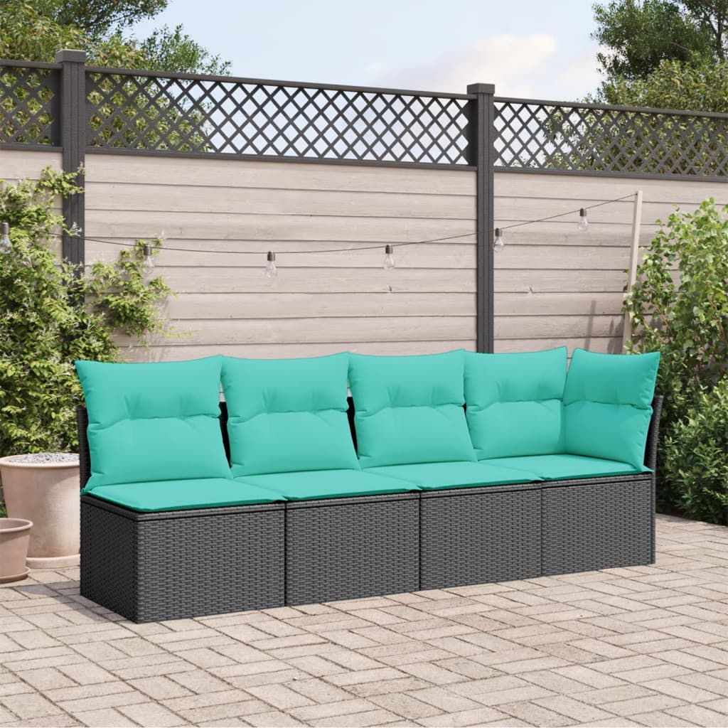Sofá de jardim com almofadões 4 lugares vime PE preto