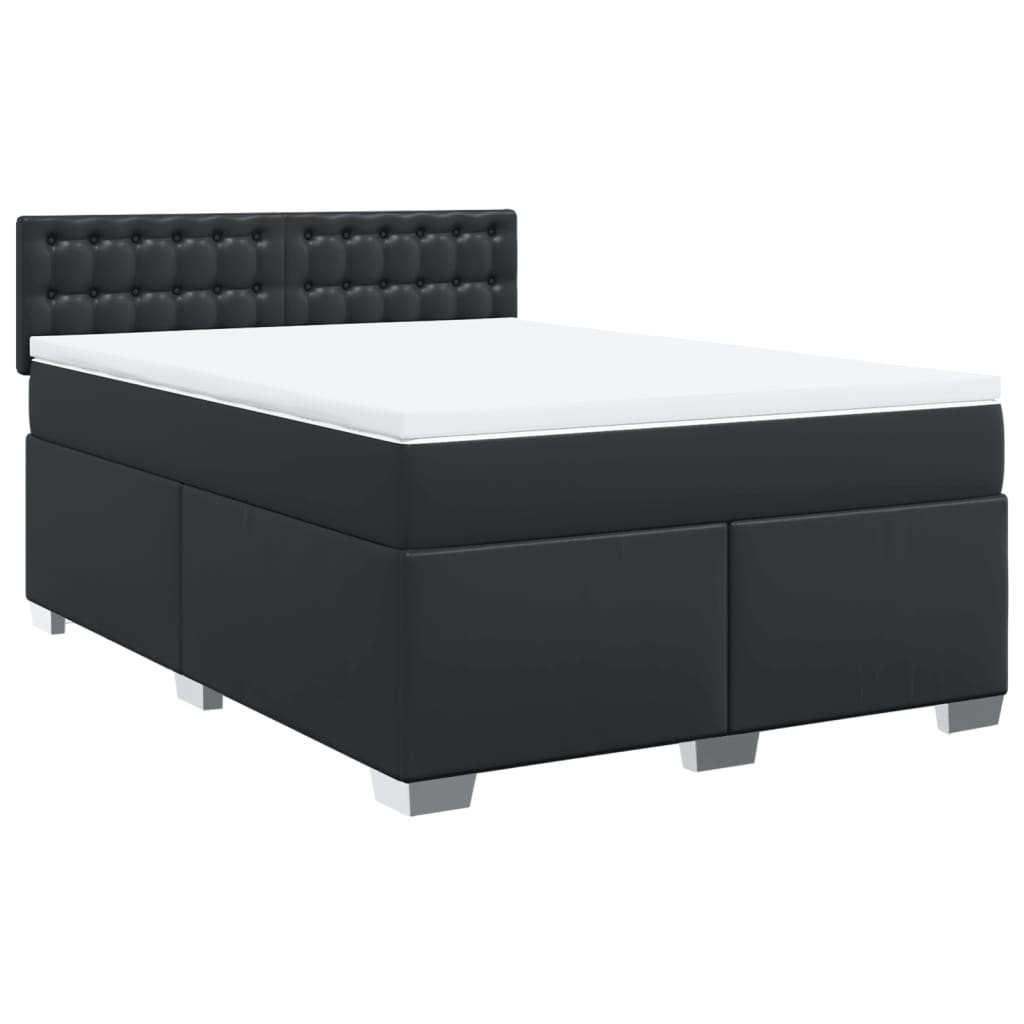 Cama com molas/colchão 140x200 cm couro artificial preto