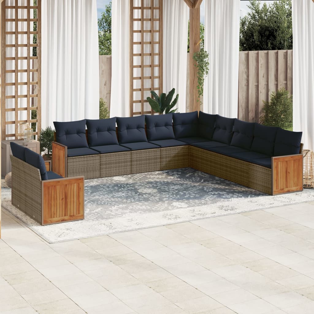 Conjunto de sofá de jardim com 11 peças e almofadas em rattan sintético cinza