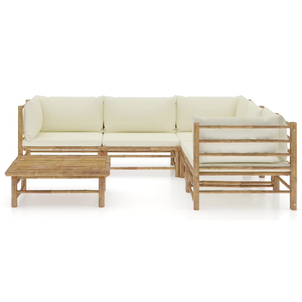 6 Pcs conj. lounge p/ jardim em bambu c/ almofadões branco nata