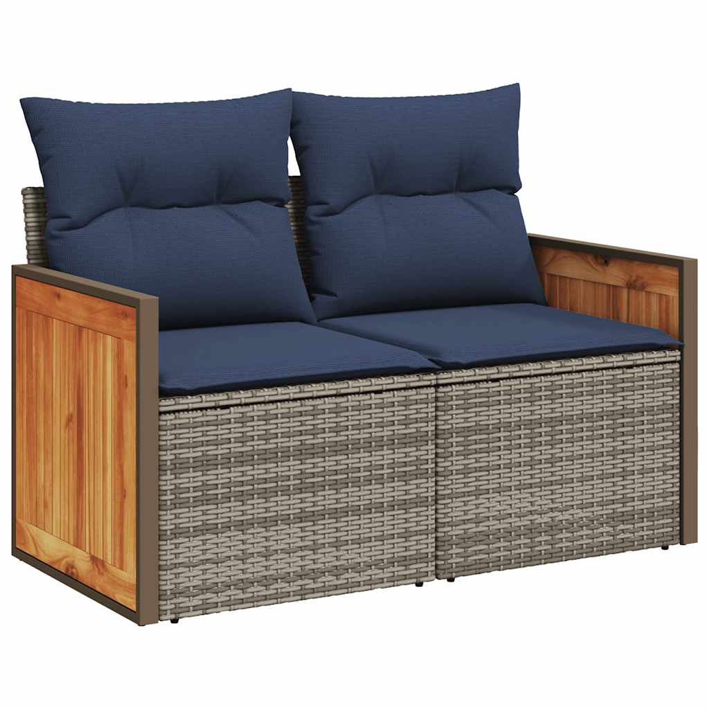 5 Pcs conjunto sofás de jardim c/ almofadões vime PE cinzento