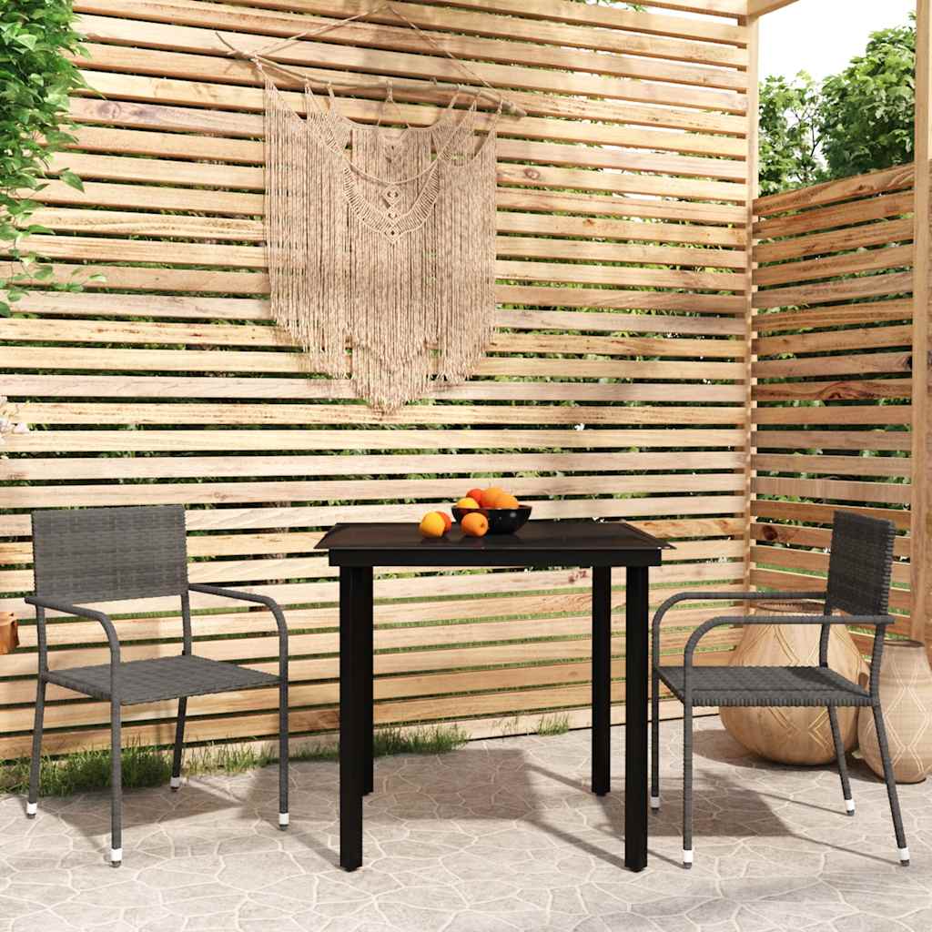 3 Pcs conjunto de jantar para jardim cinzento