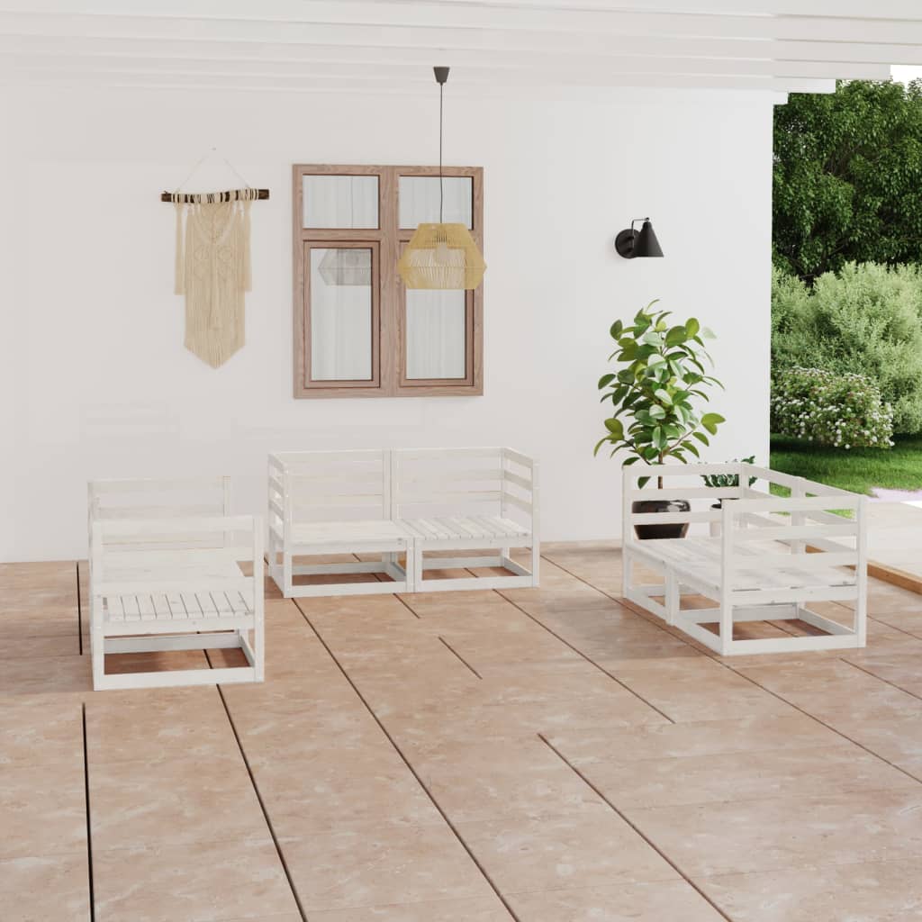 6 Pcs conjunto lounge de jardim pinho maciço branco