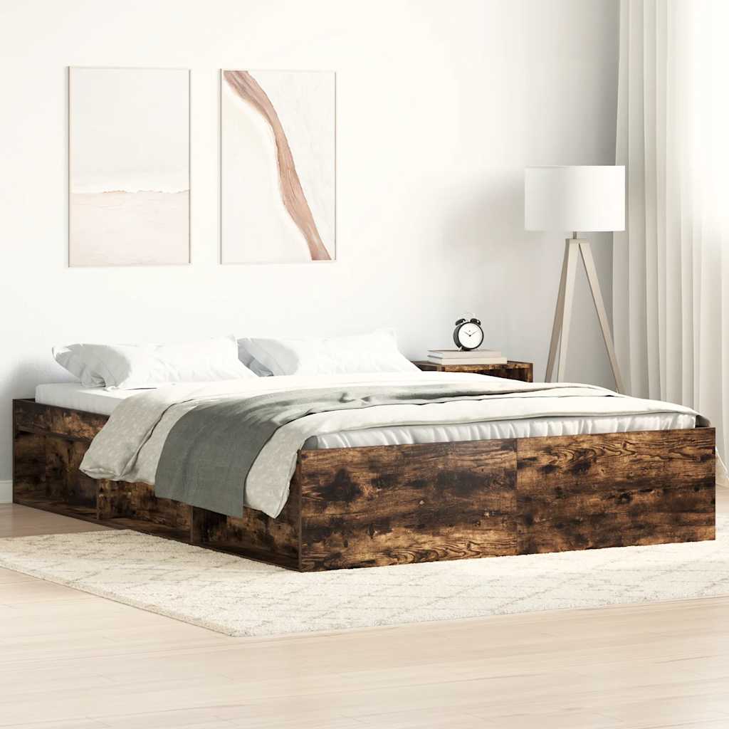 Estrutura de cama de casal 135x190 cm carvalho fumado