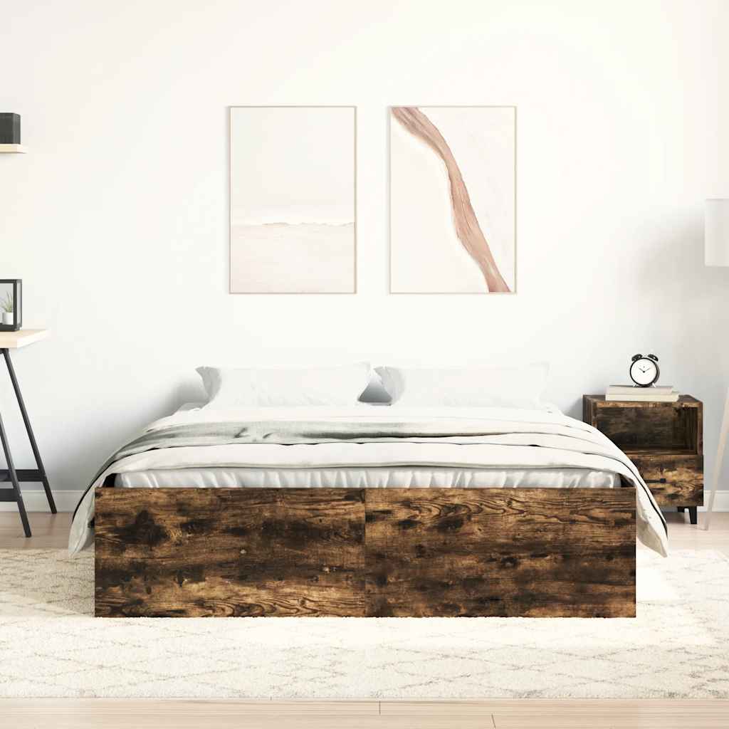 Estrutura de cama de casal 135x190 cm carvalho fumado