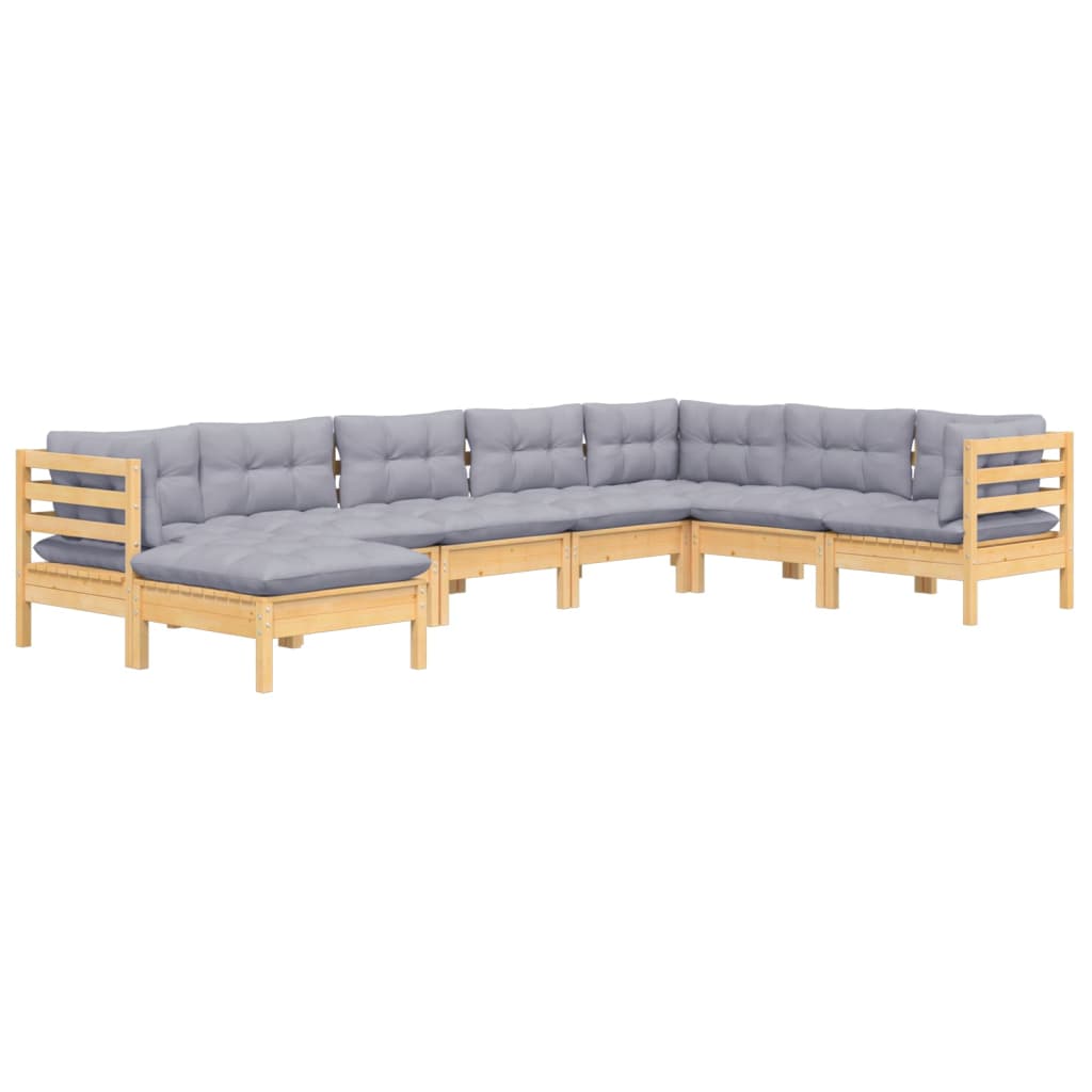 8 Pcs conjunto lounge de jardim + almofadões cinza pinho maciço