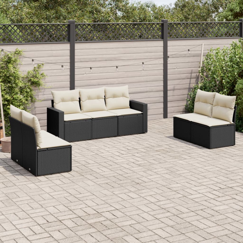 7 Pcs conjunto de sofás p/ jardim c/ almofadões vime PE preto