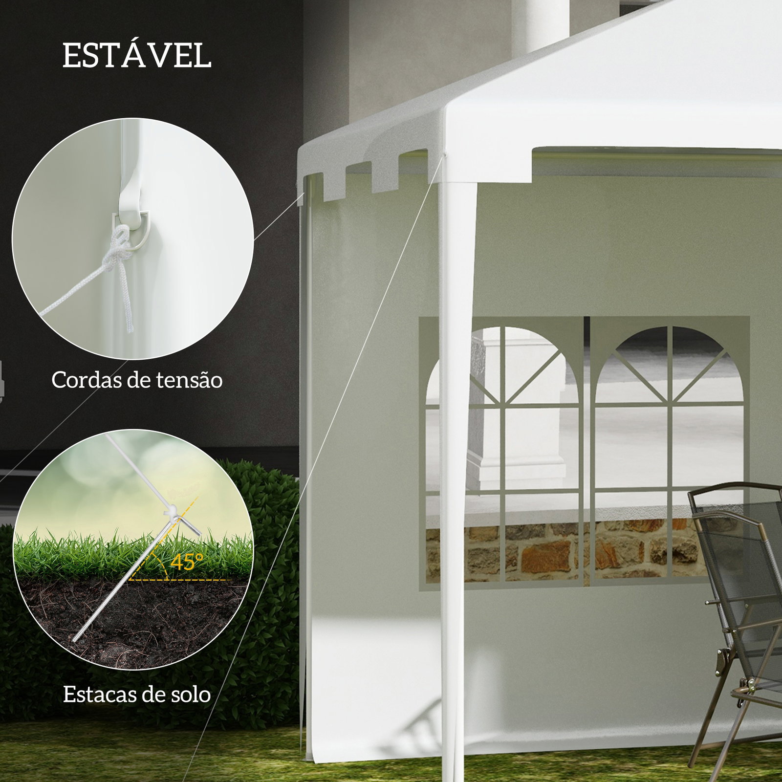 Tenda de jardim 395x295x255 cm tenda de exterior com 2 paredes laterais 2 janelas anti-UV para pátio varanda branco