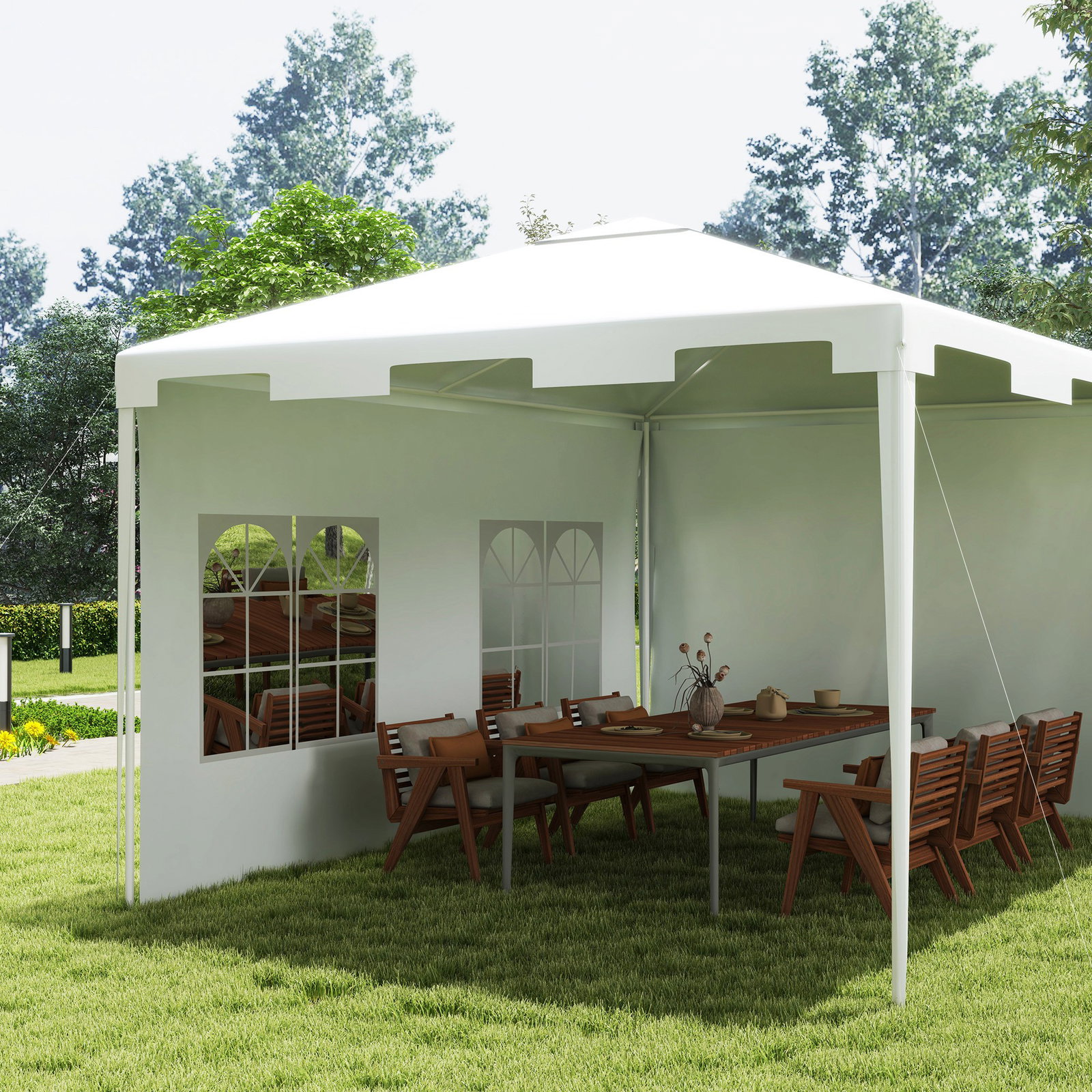 Tenda de jardim 395x295x255 cm tenda de exterior com 2 paredes laterais 2 janelas anti-UV para pátio varanda branco