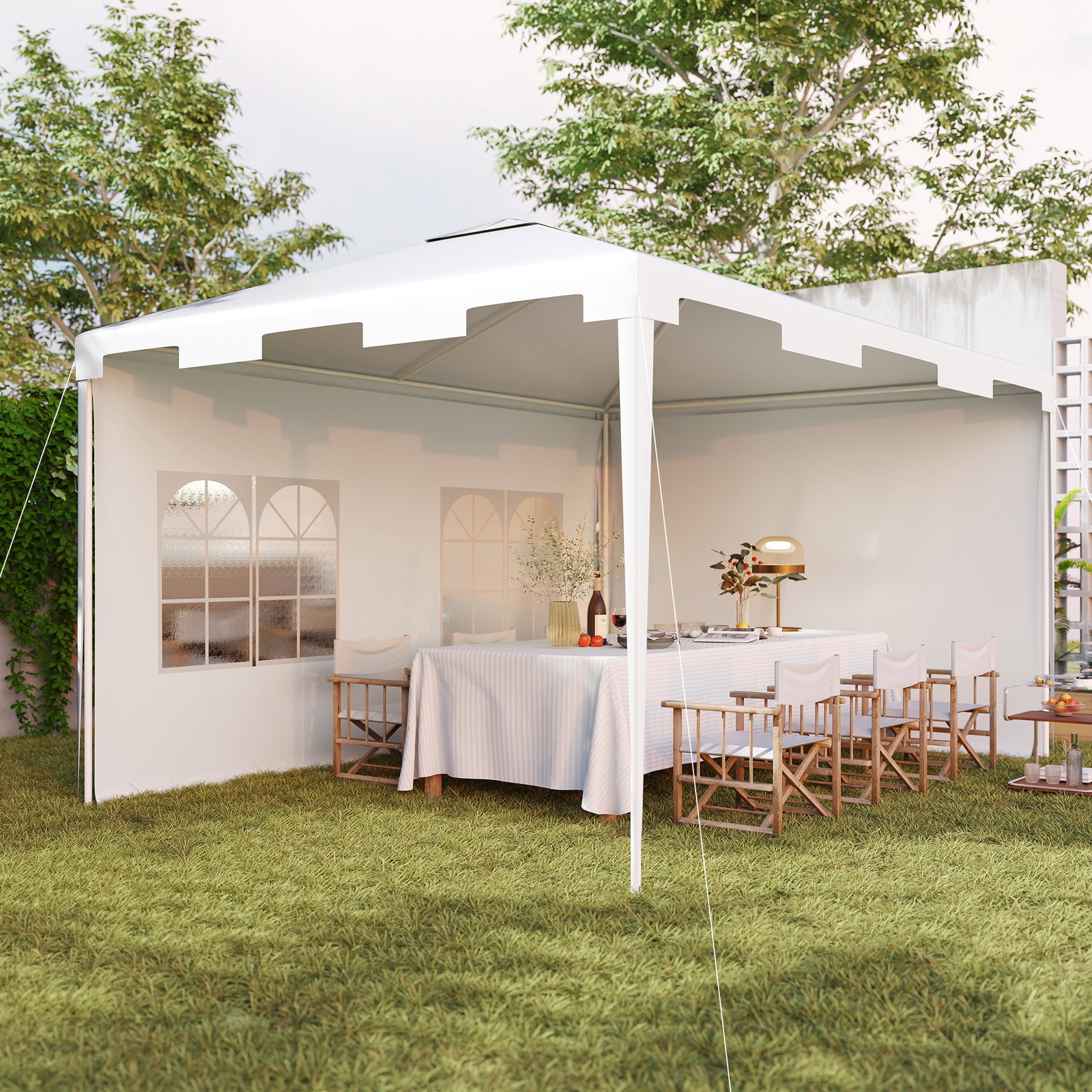 Tenda de jardim 395x295x255 cm tenda de exterior com 2 paredes laterais 2 janelas anti-UV para pátio varanda branco