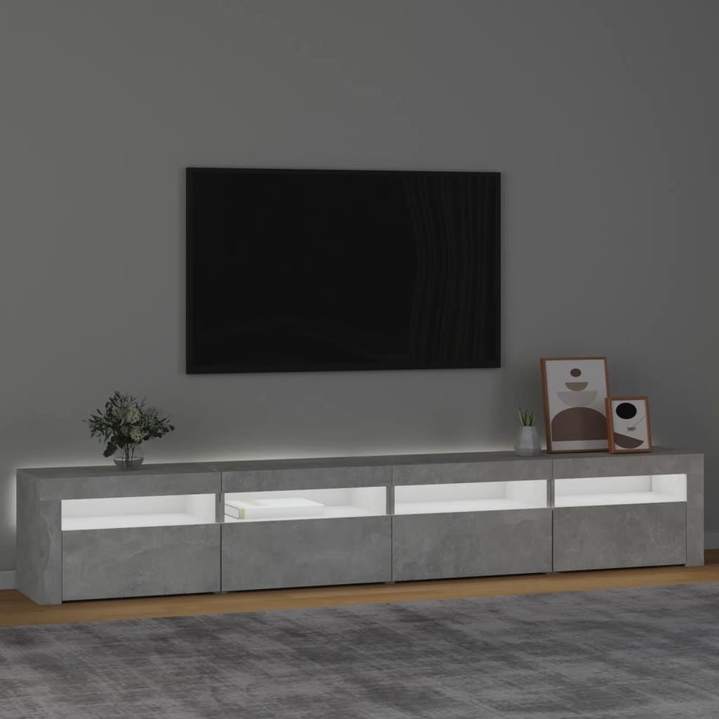 Móvel de TV com luzes LED 240x35x40 cm cinzento cimento