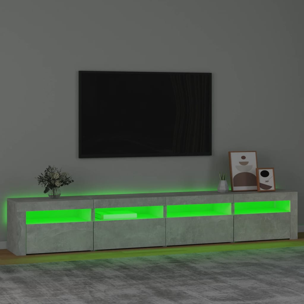Móvel de TV com luzes LED 240x35x40 cm cinzento cimento
