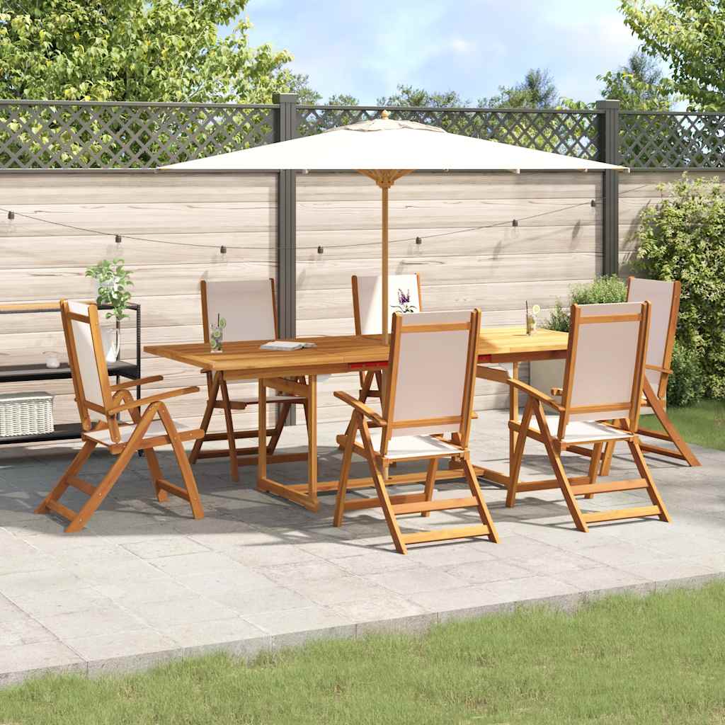 7 Pcs conjunto de jantar para jardim acácia maciça e textilene