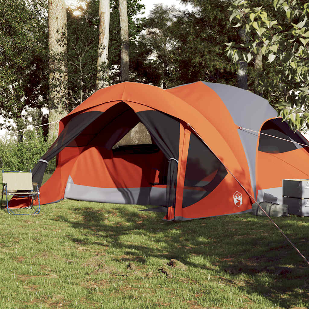 Tenda familiar estilo cabana 6 pessoas imperm. cinza/laranja