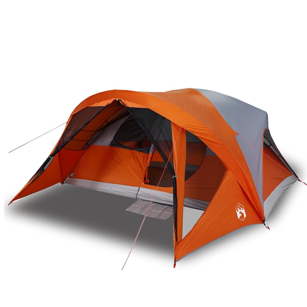 Tenda familiar estilo cabana 6 pessoas imperm. cinza/laranja