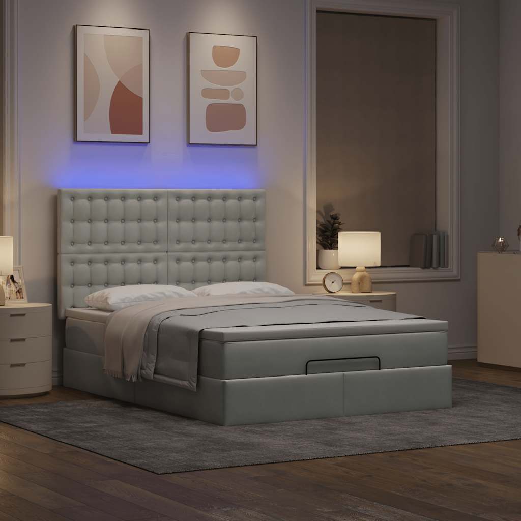 Estrutura de cama otomana com colchões 140x190cm cinzento claro