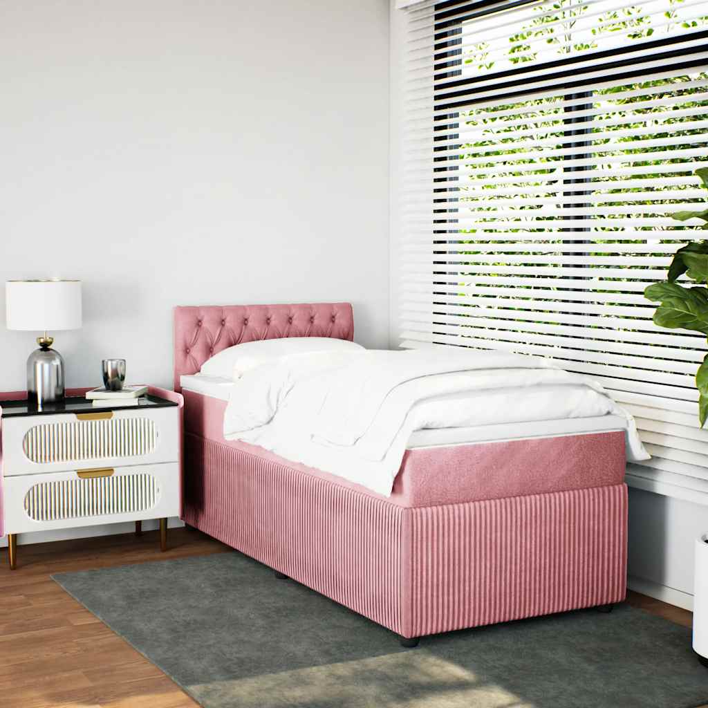 Cama com molas/colchão 100x200 cm veludo rosa