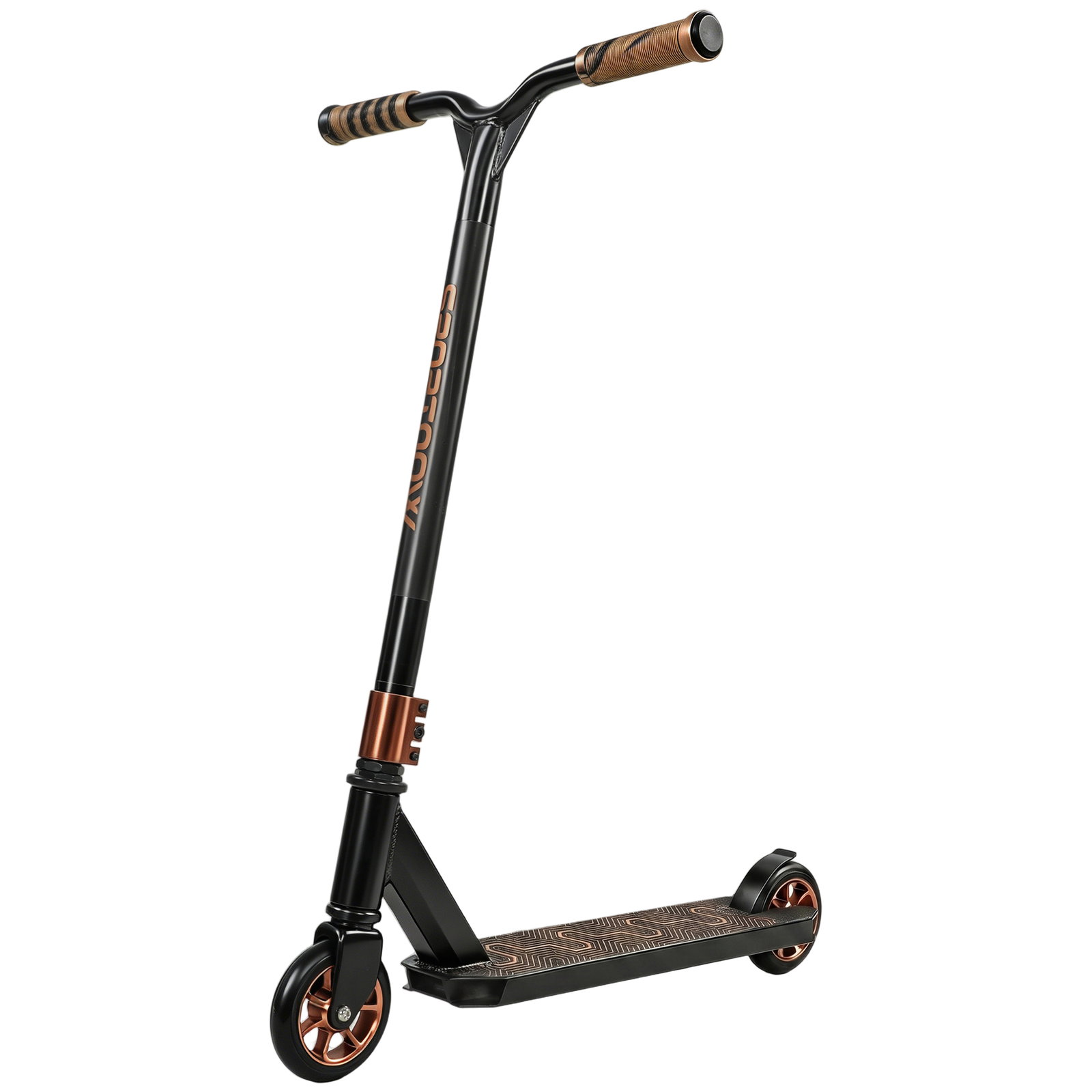 Trotinete acrobática com guiador 360° rolamentos abec-9 rodas de pu de 120 mm estrutura de alumínio 66x47x81 cm dourado