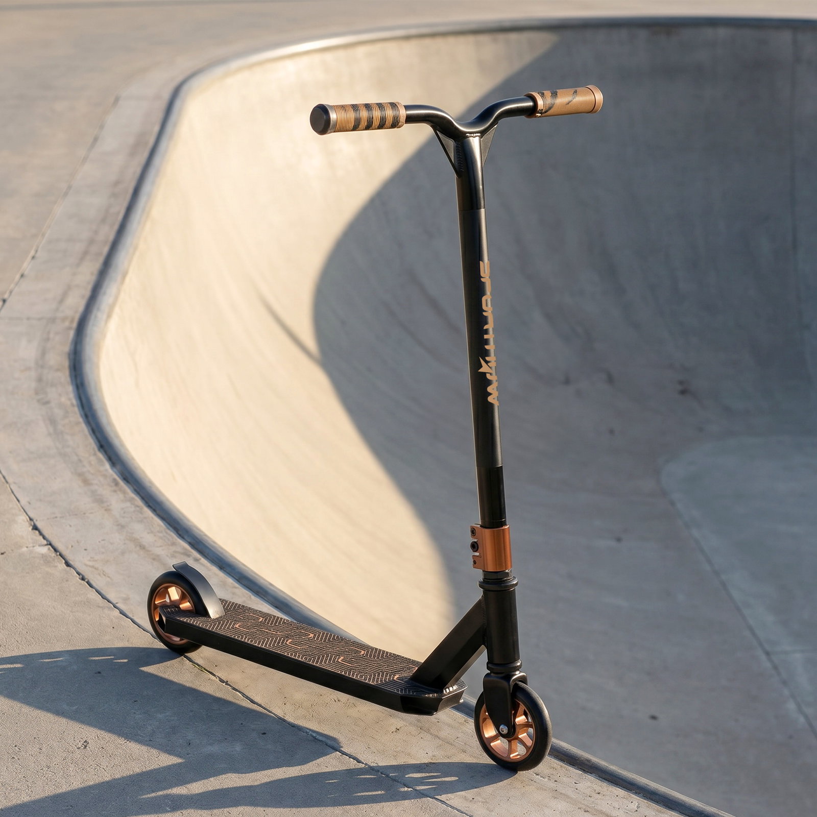 Trotinete acrobática com guiador 360° rolamentos abec-9 rodas de pu de 120 mm estrutura de alumínio 66x47x81 cm dourado