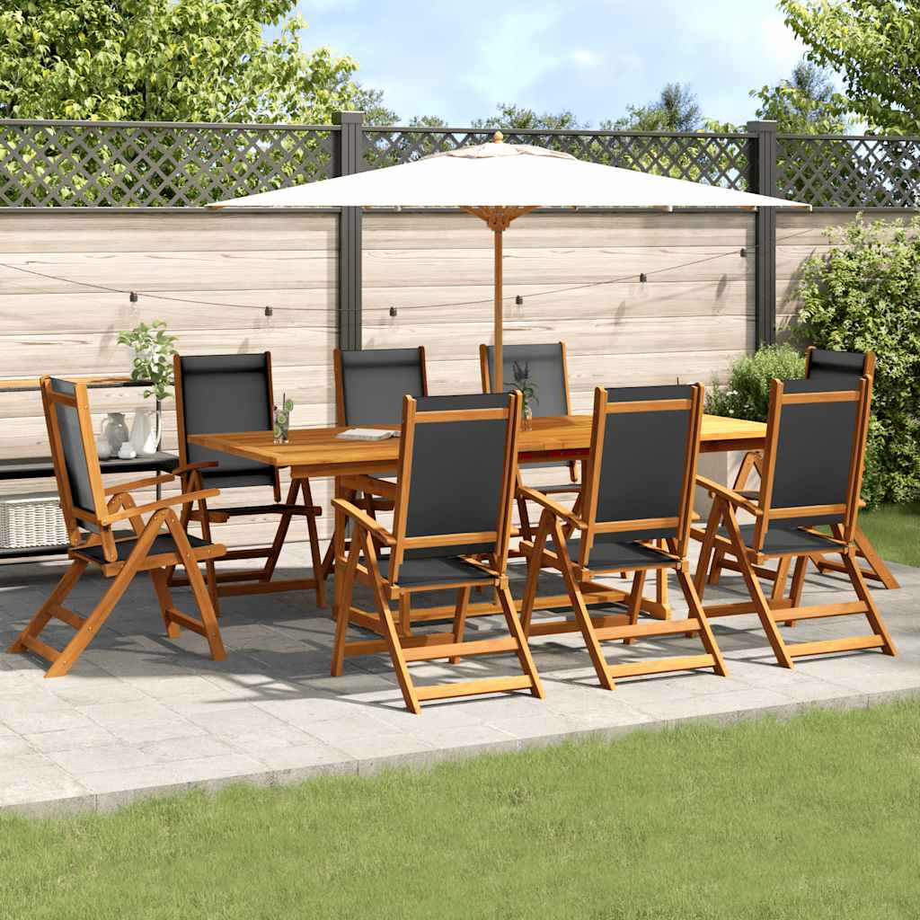 9 Pcs conjunto de jantar para jardim acácia maciça e textilene