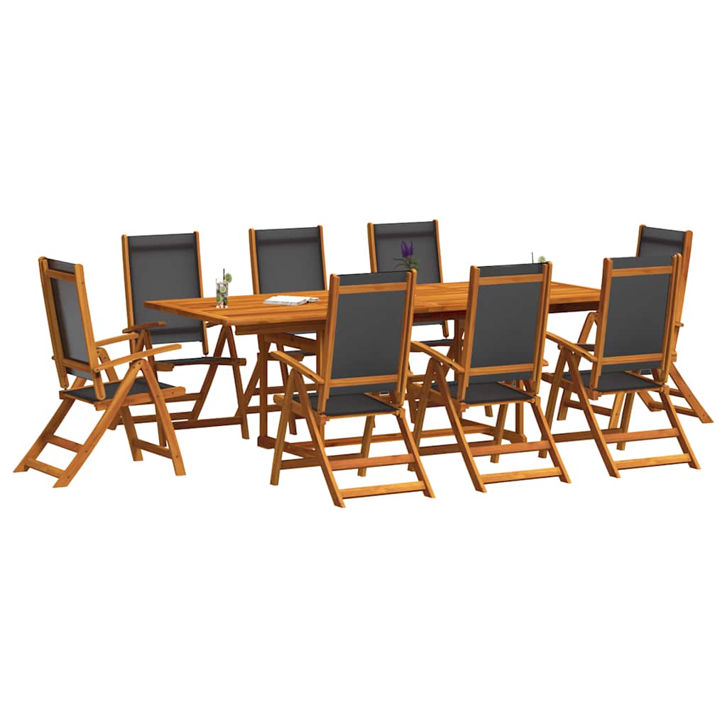 9 Pcs conjunto de jantar para jardim acácia maciça e textilene