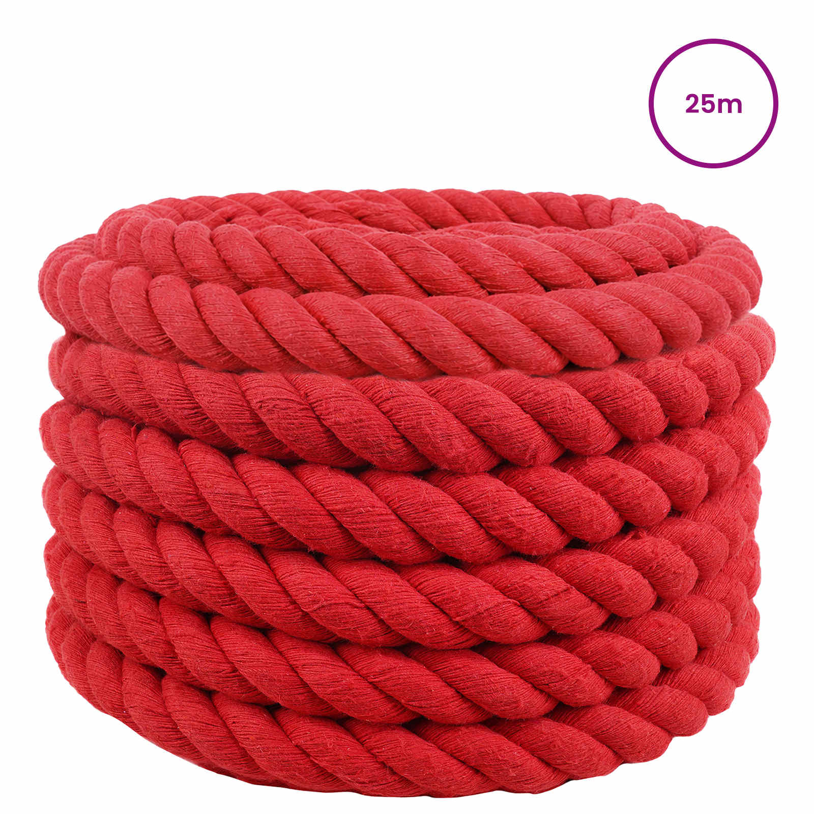 Corda de algodão 36 mm 25 m vermelho 100% algodão
