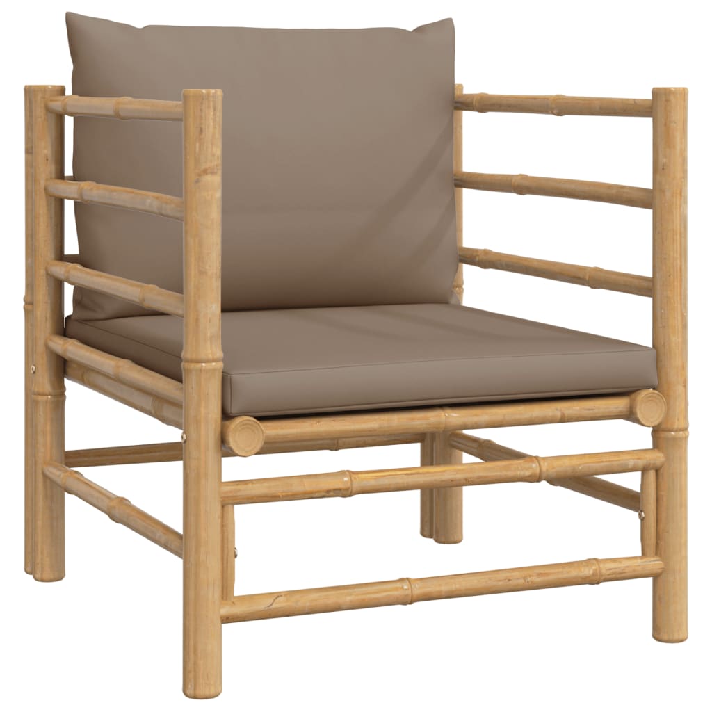 7 Pcs conj. lounge jardim bambu c/ almofadões cinza-acastanhado