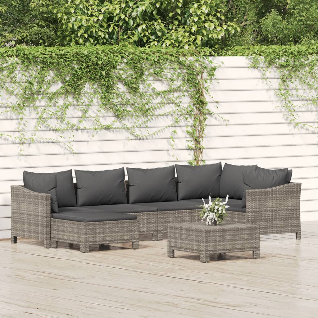 7 Pcs conjunto lounge de jardim c/ almofadões vime PE cinzento