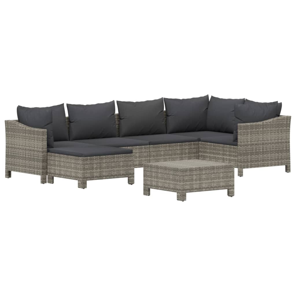 7 Pcs conjunto lounge de jardim c/ almofadões vime PE cinzento