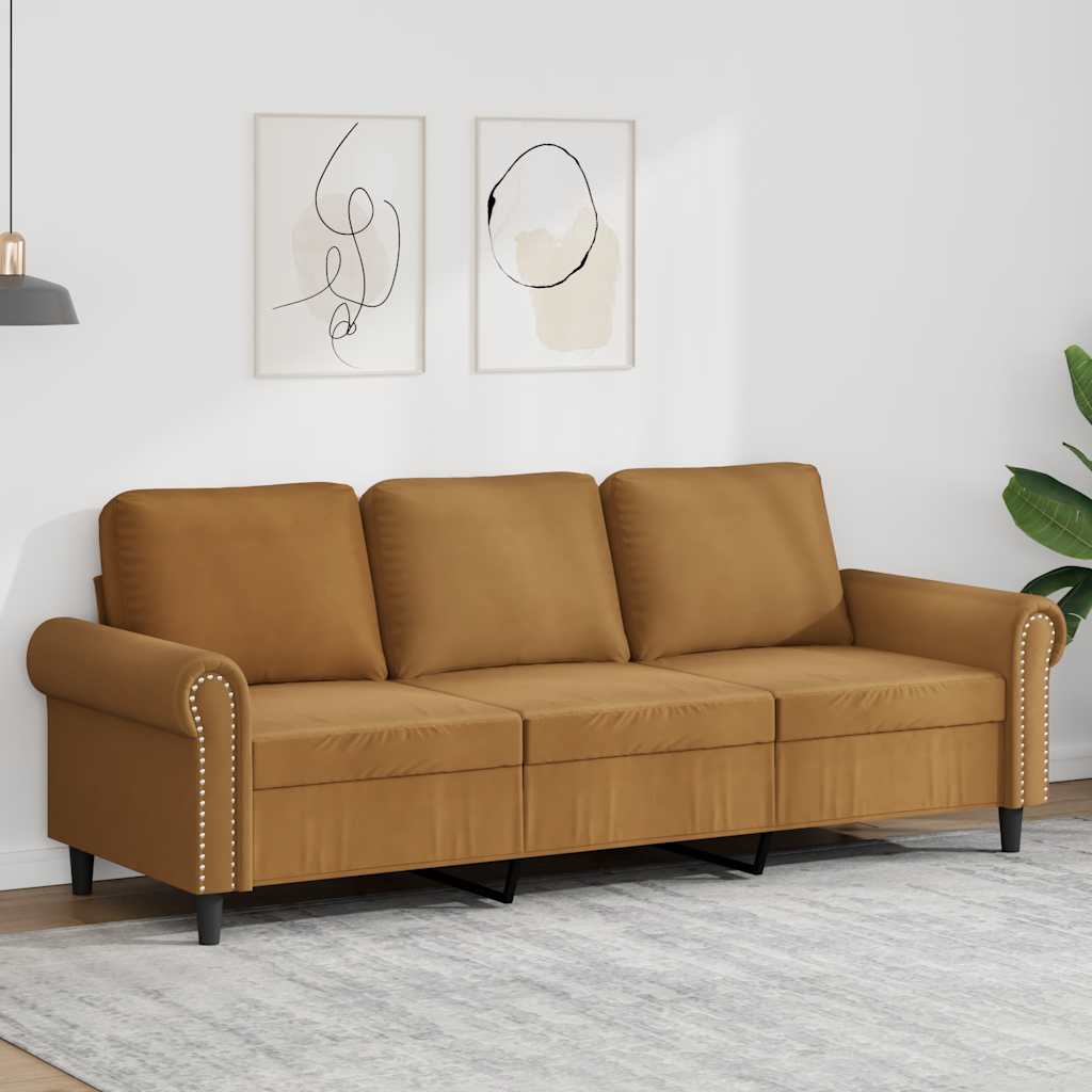 Sofá de 3 lugares 180 cm veludo castanho