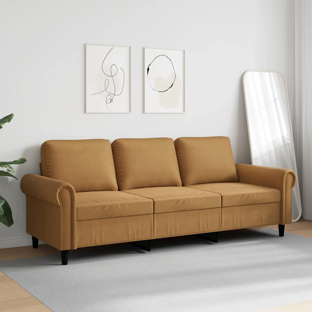Sofá de 3 lugares 180 cm veludo castanho